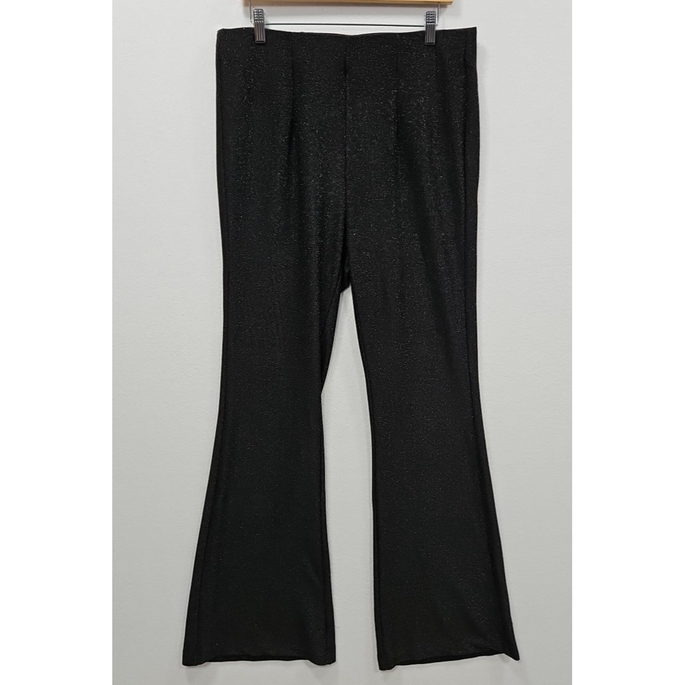 Torrid Black 0 Large Pull On Flare Leg Stretch Lurex High Rise Pants Metallic‎